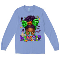 Colony Blue Halloween Afro Messy Bun Momster Long Sleeve Tee - texasbilliewilder