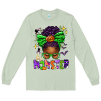 Matcha Halloween Afro Messy Bun Momster Long Sleeve Tee - texasbilliewilder