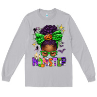 Moon Dust Halloween Afro Messy Bun Momster Long Sleeve Tee - texasbilliewilder