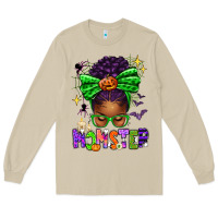 Mushroom Halloween Afro Messy Bun Momster Long Sleeve Tee - texasbilliewilder