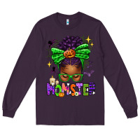 Plum Halloween Afro Messy Bun Momster Long Sleeve Tee - texasbilliewilder