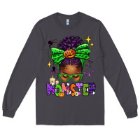 Smoke Halloween Afro Messy Bun Momster Long Sleeve Tee - texasbilliewilder
