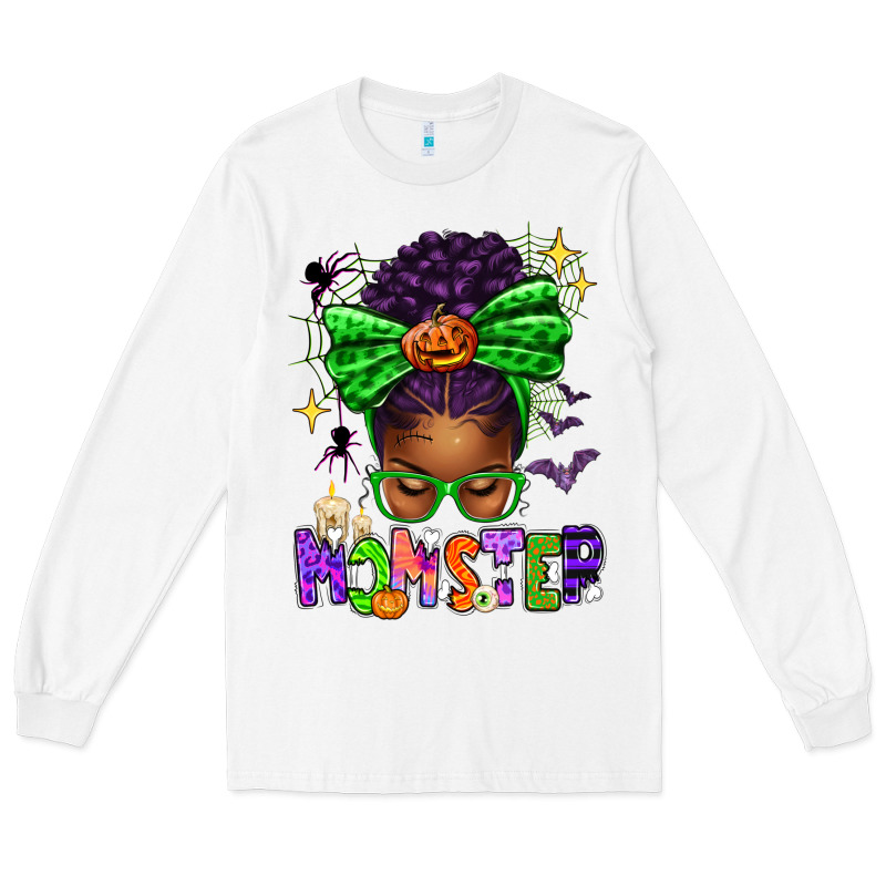 Halloween Afro Messy Bun Momster Long Sleeve Tee by texasbilliewilder | Teevron