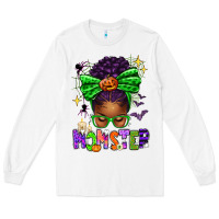 White Halloween Afro Messy Bun Momster Long Sleeve Tee - texasbilliewilder