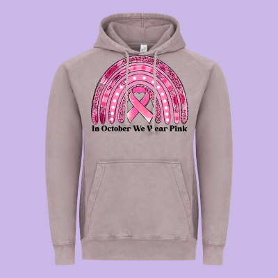 In October We Wear Pink Breast Cancer Awareness Rainbow Vintage Hoodie Designed By Jasminsmagicworld