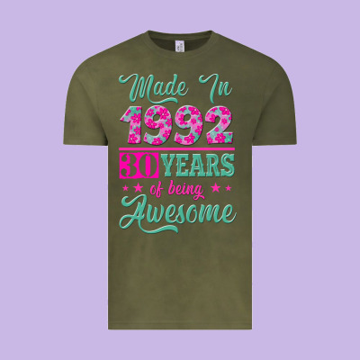 Made In 1992, 30 Years Of Being Awesome Vintage Tee Designed By Jasminsmagicworld