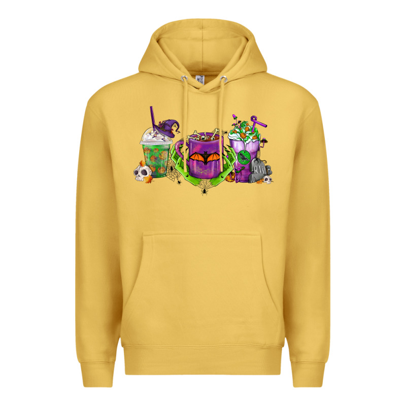 Halloween Coffee Cups Premium Hoodie by FaDigitalArtStudio | Teevron