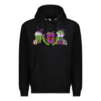 Black Halloween Coffee Cups Premium Hoodie - FaDigitalArtStudio