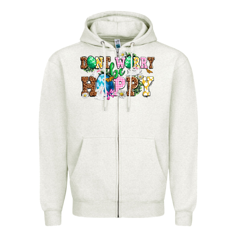 Easter Day Don't Worry Be Hoppy Zipper Hoodie by OliviaCreatesArt | Teevron