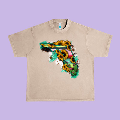 Florida Map With Sunflower And Serape Cactus Urban Heavy Tee Designed By Bettercallsaul