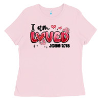 Bubblegum Pink i am loved john 3 16 Ladies Tee - MaliasSmallBusiness