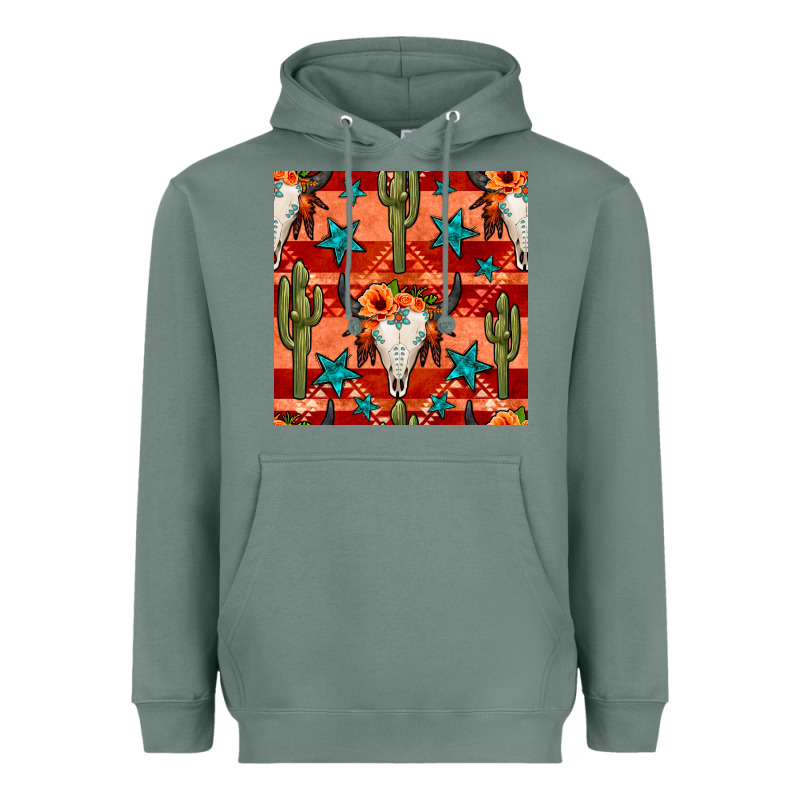 Bull Skull Cactus Seamless Pattern Heavyweight Hoodie by BundleAndBundleShop | Teevron