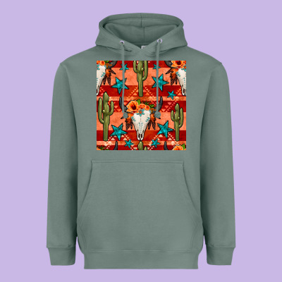 Bull Skull Cactus Seamless Pattern Heavyweight Hoodie Designed By Bundleandbundleshop