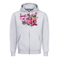 Heather Grey Loads of love Valentine's Day farm truck Zipper Hoodie - FaDigitalArtStudio