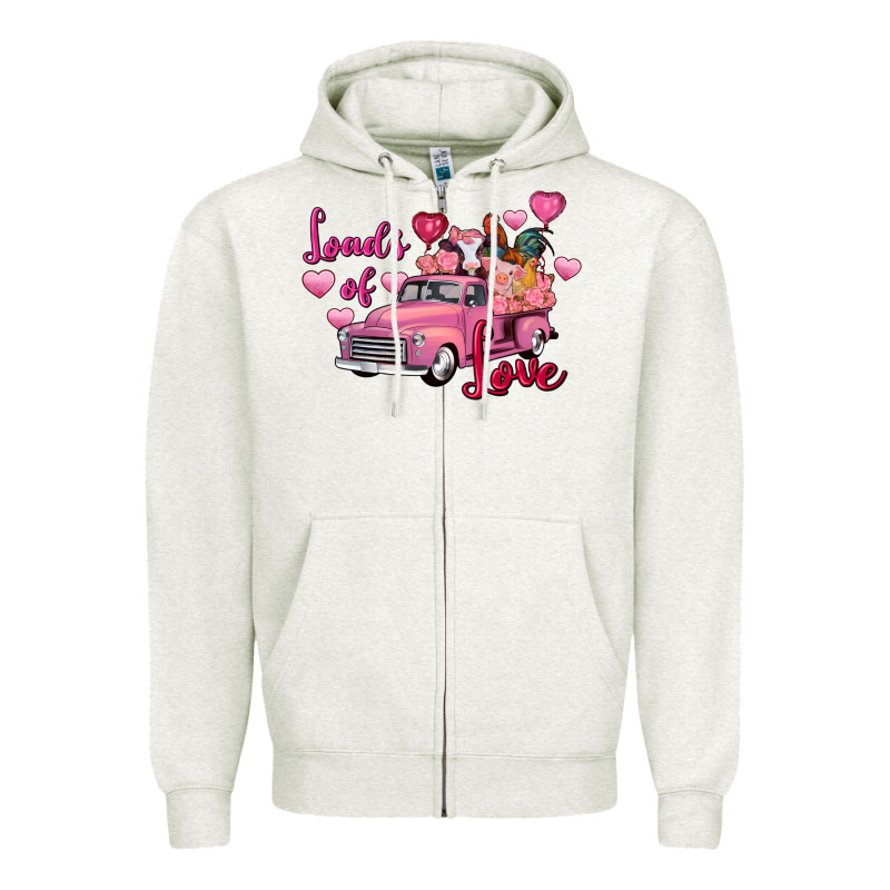 Loads Of Love Valentine's Day Farm Truck Zipper Hoodie by FaDigitalArtStudio | Teevron