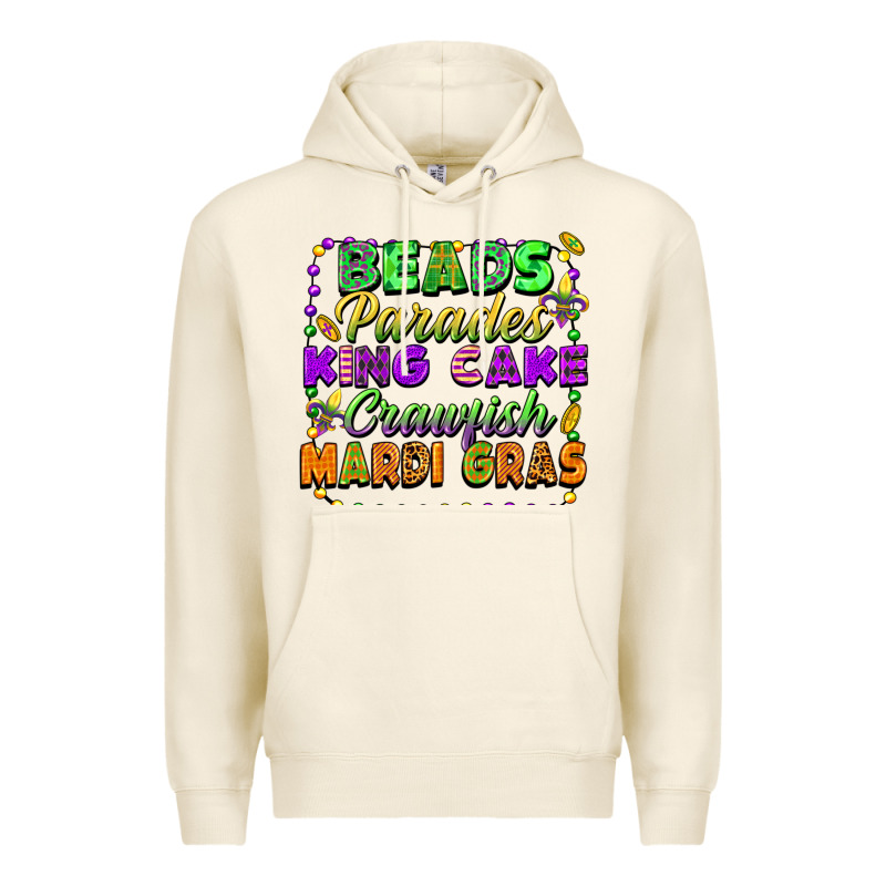 Beads Parades King Cake Crawfish Mardi Gras Premium Hoodie by FaDigitalArtStudio | Teevron