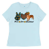 Baby Blue peace love dachshund Ladies Tee - RanaPortraitStore