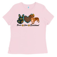 Bubblegum Pink peace love dachshund Ladies Tee - RanaPortraitStore