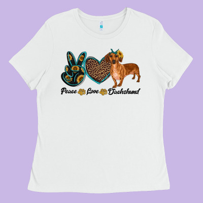 Peace Love Dachshund Ladies Tee Designed By Ranaportraitstore