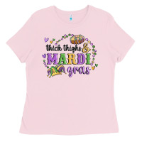 Bubblegum Pink thick thighs mardi gras Ladies Tee - MaliasSmallBusiness