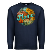 Navy pumpkin mama with background Premium Sweatshirt - BundleAndBundleShop