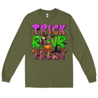 Army Green Trick Rawr Treat Long Sleeve Tee - texasbilliewilder