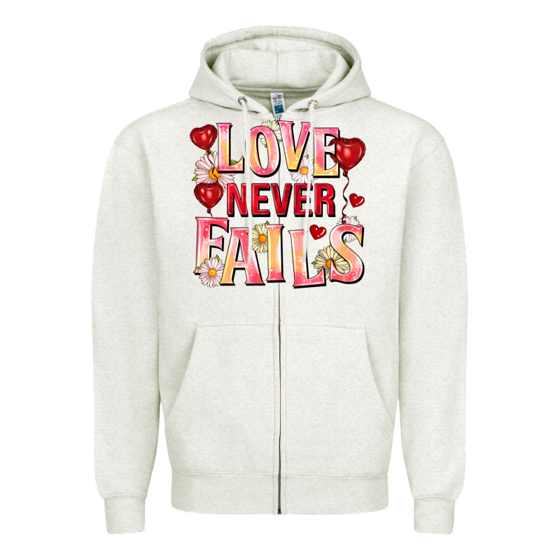 Love Never Fails Zipper Hoodie by FaDigitalArtStudio | Teevron