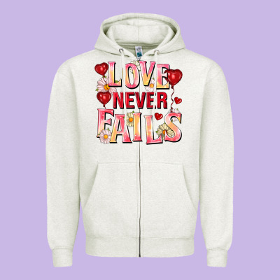 Love Never Fails Zipper Hoodie Designed By Fadigitalartstudio