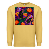Antique Gold witchy cat and pumpkins seamless paternal Premium Sweatshirt - BundleAndBundleShop