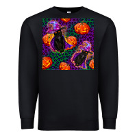 Black witchy cat and pumpkins seamless paternal Premium Sweatshirt - BundleAndBundleShop