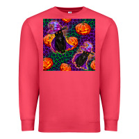 Cardinal witchy cat and pumpkins seamless paternal Premium Sweatshirt - BundleAndBundleShop