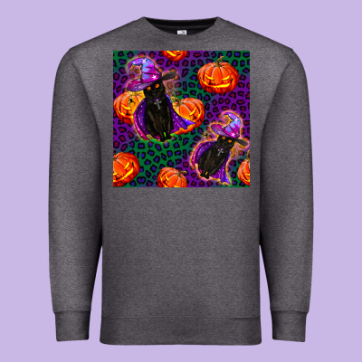 Witchy Cat And Pumpkins Seamless Paternal Premium Sweatshirt Designed By Bundleandbundleshop