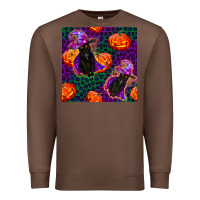 Chestnut witchy cat and pumpkins seamless paternal Premium Sweatshirt - BundleAndBundleShop
