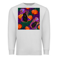 Dove Grey witchy cat and pumpkins seamless paternal Premium Sweatshirt - BundleAndBundleShop
