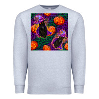 Heather Grey witchy cat and pumpkins seamless paternal Premium Sweatshirt - BundleAndBundleShop