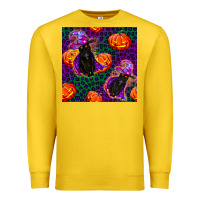 Lemon witchy cat and pumpkins seamless paternal Premium Sweatshirt - BundleAndBundleShop