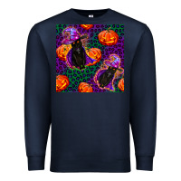 Navy witchy cat and pumpkins seamless paternal Premium Sweatshirt - BundleAndBundleShop