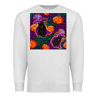 Oatmeal Heather witchy cat and pumpkins seamless paternal Premium Sweatshirt - BundleAndBundleShop