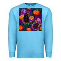 Ocean Blue witchy cat and pumpkins seamless paternal Premium Sweatshirt - BundleAndBundleShop