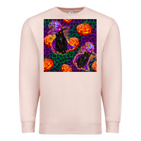 Pale Pink witchy cat and pumpkins seamless paternal Premium Sweatshirt - BundleAndBundleShop