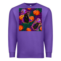 Purple witchy cat and pumpkins seamless paternal Premium Sweatshirt - BundleAndBundleShop
