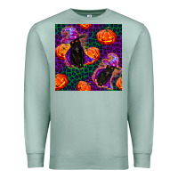Seafoam witchy cat and pumpkins seamless paternal Premium Sweatshirt - BundleAndBundleShop