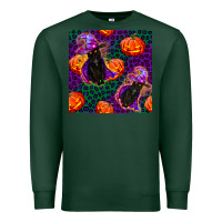 Sports Green witchy cat and pumpkins seamless paternal Premium Sweatshirt - BundleAndBundleShop