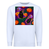White witchy cat and pumpkins seamless paternal Premium Sweatshirt - BundleAndBundleShop