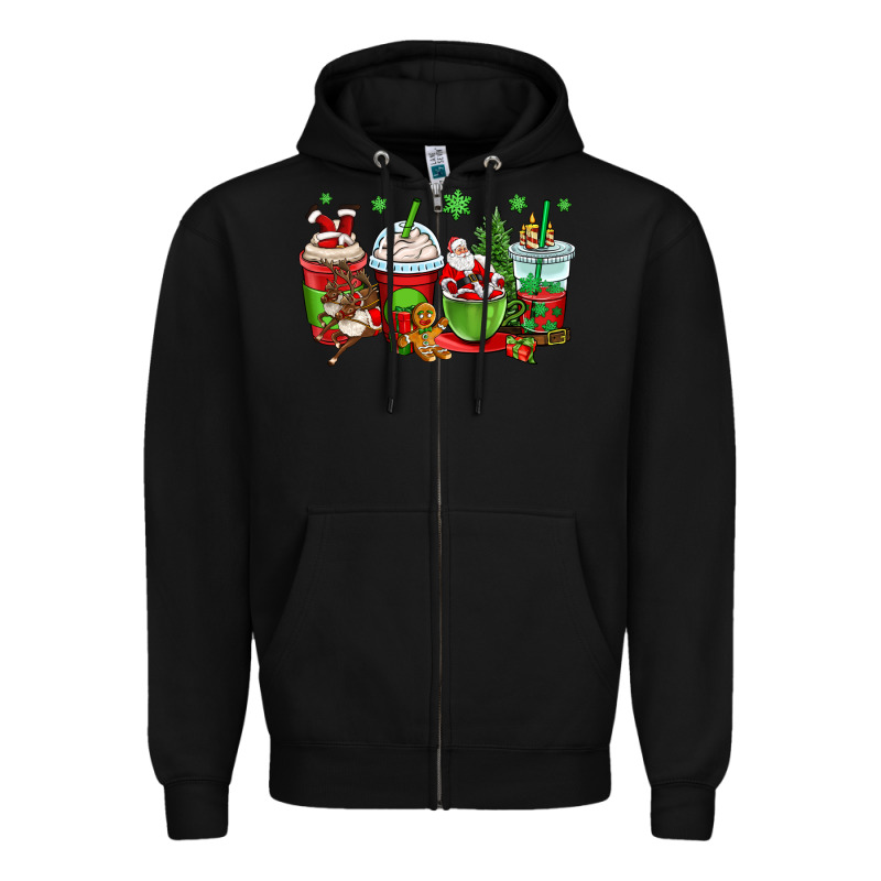 Christmas Santa Claus Coffee Cups Zipper Hoodie by OliviaCreatesArt | Teevron