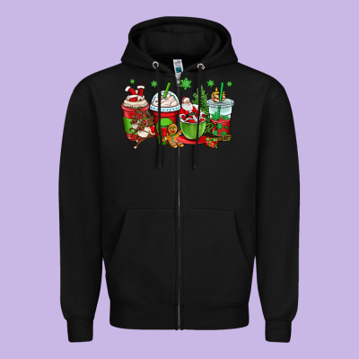 Christmas Santa Claus Coffee Cups Zipper Hoodie Designed By Oliviacreatesart