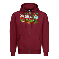 Burgundy christmas santa claus coffee cups Zipper Hoodie - OliviaCreatesArt