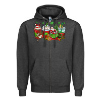 Charcoal Heather christmas santa claus coffee cups Zipper Hoodie - OliviaCreatesArt