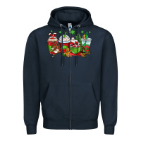 Navy christmas santa claus coffee cups Zipper Hoodie - OliviaCreatesArt