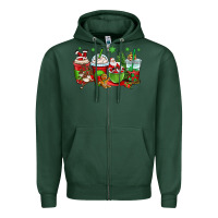 Sports Green christmas santa claus coffee cups Zipper Hoodie - OliviaCreatesArt